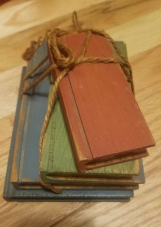 Homco Set Of 3 Vintage Wooden Accent Books Home Interiors Green Blue & Plum Chic