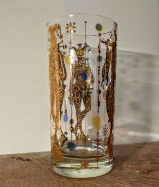 6 Vintage Culver Mardi Gras Highball Jeweled Jester Glasses Barware Mid Century 4