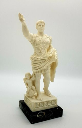 Vintage Ancient Rome Julius Cesar Statue Art Figurine Sculpture On Marble Base