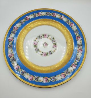 4 Vintage Black Knight Hohenberg Bavaria Blue Gold Floral Dinner Plate