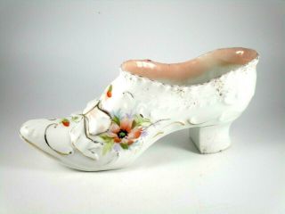 Vintage Porcelain Decorative Shoe Hand Painted Peach Floral 3 " X7 " X2 "
