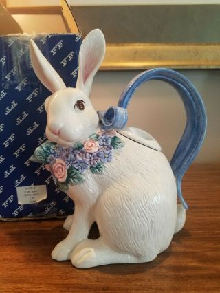 Fitz And Floyd Flora Bunny Teapot 1993