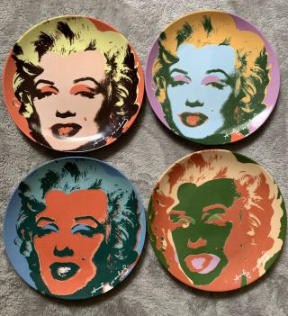 Vintage Andy Warhol Marilyn Monroe Coupe Plates 1997 By Block China 8.  5 Set Of 4
