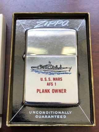 1964 1965 Zippo Lighter U.  S.  S.  USS Mars AFS - 1 Navy Naval w/ BOX 3