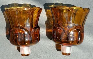 2 vintage Homco lotus amber tulip glass votive candle cups peg sconce,  grommets 2