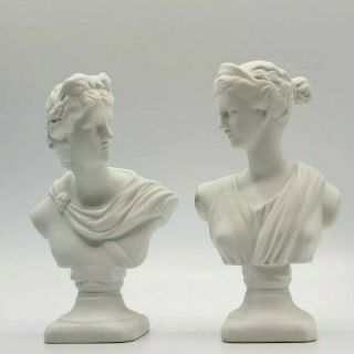 Pair Antique Bisque Porcelain Figural Neo Classical Busts Greek / Roman 5.  25 " H
