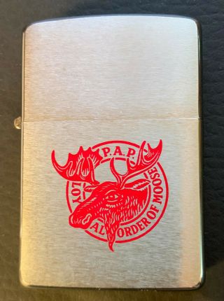 Vintage 1980 Zippo Lighter - P.  A.  P.  Loyal Order Of Moose - Unfired - Cond.