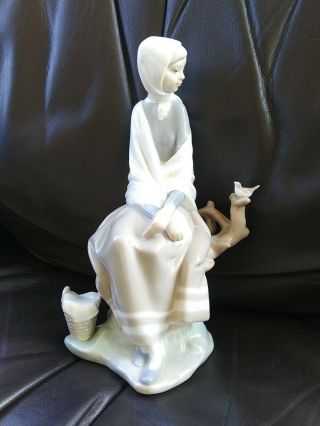 Lladro Shepherdess Woman With Bird And Basket 4576 Figurine