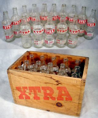 Vintage X - Tra Beverage Soda Glass Bottles Wood Wooden Crate Box Case Wolcott Ct
