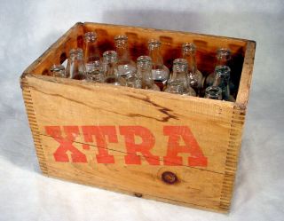 Vintage X - TRA Beverage SODA Glass BOTTLES Wood Wooden CRATE Box CASE Wolcott CT 2
