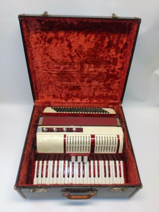 Vintage La Sonora Accordion Made In Italy Red Pearl W/red Lining Case -