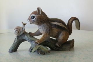 Vintage 1980s Homco Masterpiece Porcelain " Curious Chipmunk ",  Snail Figurine