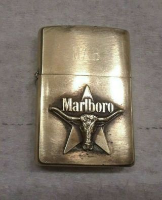 Vintage Marlboro Texas Star Longhorn Steer Zippo Lighter Initials Mab