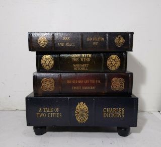Vintage Faux Stacked Book 4 - Drawer Table Top Storage Box/chest Gold Gilt