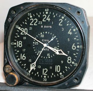 Vintage Wwii Us Navy Cdia Aircraft Cockpit 8 Day Time Date Clock Waltham