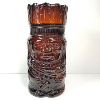American Indian Chief Brown Amber Glass Tobacco Jar Canister Pipe Cigars Vtg