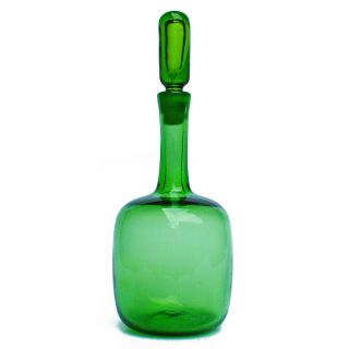 Vintage Mid Century Joel Myers For Blenko Green Glass Decanter
