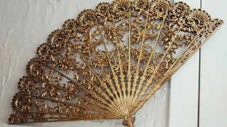 Large Burwood Ornate Vintage Homco 4402 Wall Decor Fan Hollywood Regency Gold