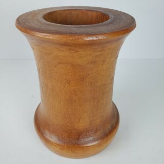 Vintage Rustic Hand Turned Solid Burl Wood Vase Artisan Tooled Flared Art 9x6.  5