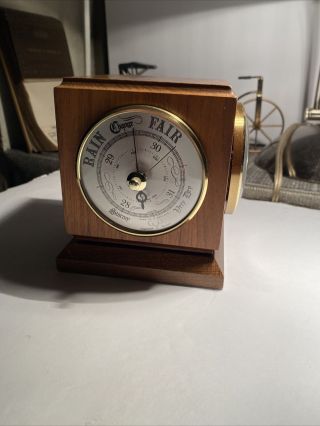 Vintage Clock Thermometer,  And Barometer Combo Wooden Cube On Swivel
