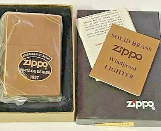 Zippo Lighter American Classic Vintage Series 1937 Solid Brass With Orig Box