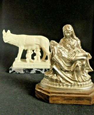 2 Vintage Christianity Figurines A.  Santini Italy She Wolf And 1 Pewter Jesus
