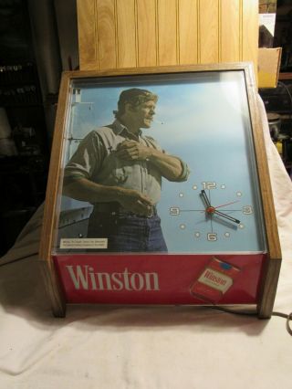 Vintage 1980 Winston Cigarettes Lighted Clock Garage Bar Man Cave Large 20x17