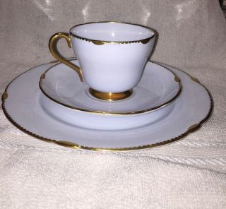 Vintage Shelley Light Blue China Tea Cup Saucer Plate Gold Trim 13488