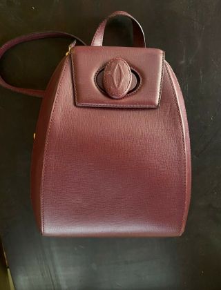 Vintage Must De Cartier Backpack Bordeaux Leather With Bag And Box