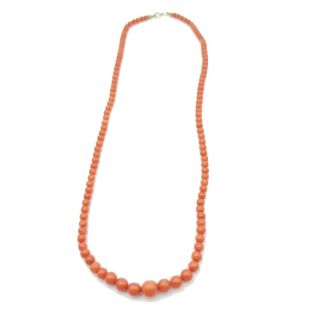 Antique Victorian 14k Clasp Graduated Nat Red Orange Coral Bead Necklace 585 19 "