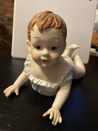 Vintage Porcelain Bisque Piano Baby Girl Large Size 10” Figurine