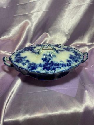 Antique J & G Meakin " Leon " Flow Blue Porcelain Tureen / Covered Vegetable Bowl
