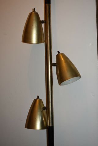 Vintage 1950s Mid Century Modern Brass Cone Shade Stars Tension Pole Lamp Atomic