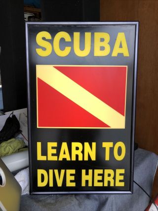 Vintage Scuba “learn To Dive Here” Light Up Plastic Dive Shop Sign
