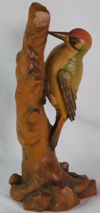 Vtg Large Anri Woodpecker Bird Wood Carved Figurine 9 "