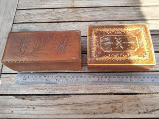 2 Vintage Small Wind Up Wooden Musical Jewellery/cigarette Box Swiss ??