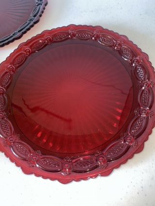 Vintage Avon Ruby Red 1876 Cape Cod Glass Dinner Plates 10 3/4 