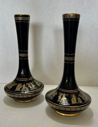 Vintage Pair Greek Vase Hand Made In Greece In 24kt Gold