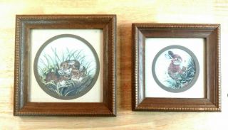 Vintage Bunny Rabbit Wall Prints Home Interior Wood Framed & Matted Homco 1970s