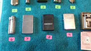 10 Vintage Lighters Zippo,  Chevy,  Trench,  Ronson,  Dunhill,  Nimrod,  Kem,  read on 3