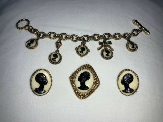 Rare Vtg.  Complete Set Coreen Simpson Black Cameo African American Earrings Only