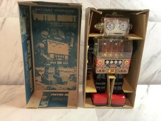 Vintage Piston Robot Made In Taiwan Battery Operated Pre - 1970,  Sjm - 3007 & Box