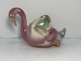 Vintage 1950’s Gold Gilt Iridescent Swan Planter Hand Painted