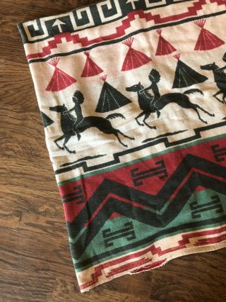 vintage Cotton camp blanket 1940’s 1950’s 5ft X 5.  5 indian western navajo print 2