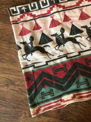 vintage Cotton camp blanket 1940’s 1950’s 5ft X 5.  5 indian western navajo print 3