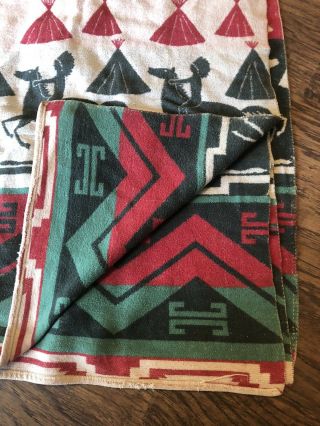 vintage Cotton camp blanket 1940’s 1950’s 5ft X 5.  5 indian western navajo print 4