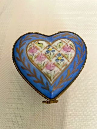Limoges France Vintage Floral Heart Shaped Hand Painted Porcelain Trinket Box
