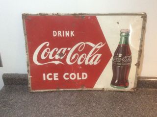 Vintage Drink Coca - Cola Tin Metal Sign Ice Cold 27 1/2” X 19 1/2”