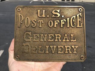 Vintage Us Post Office General Delivery Sign Or Plaque Old Brass Sign