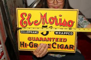 Vintage 1940 ' s El Moriso High - Grade 5c Cigars Tobacco Store Gas Oil Sign 3